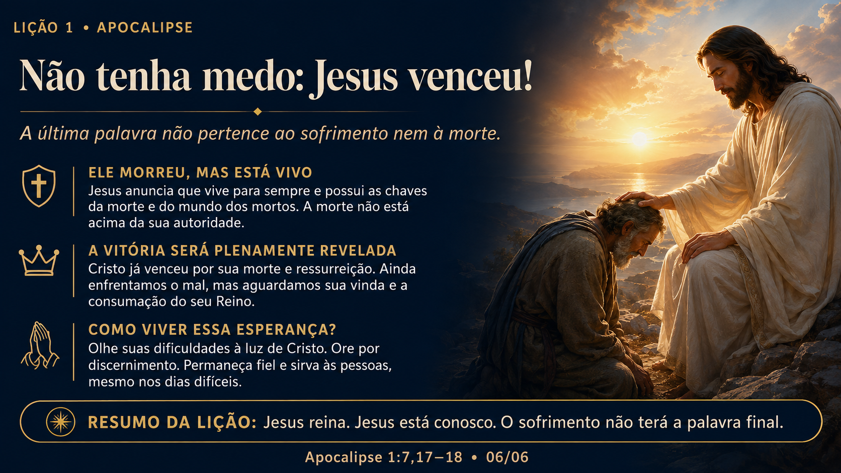 Resumo 6 de 6: Não tenha medo, Jesus venceu! — Apocalipse 1.7,17–18