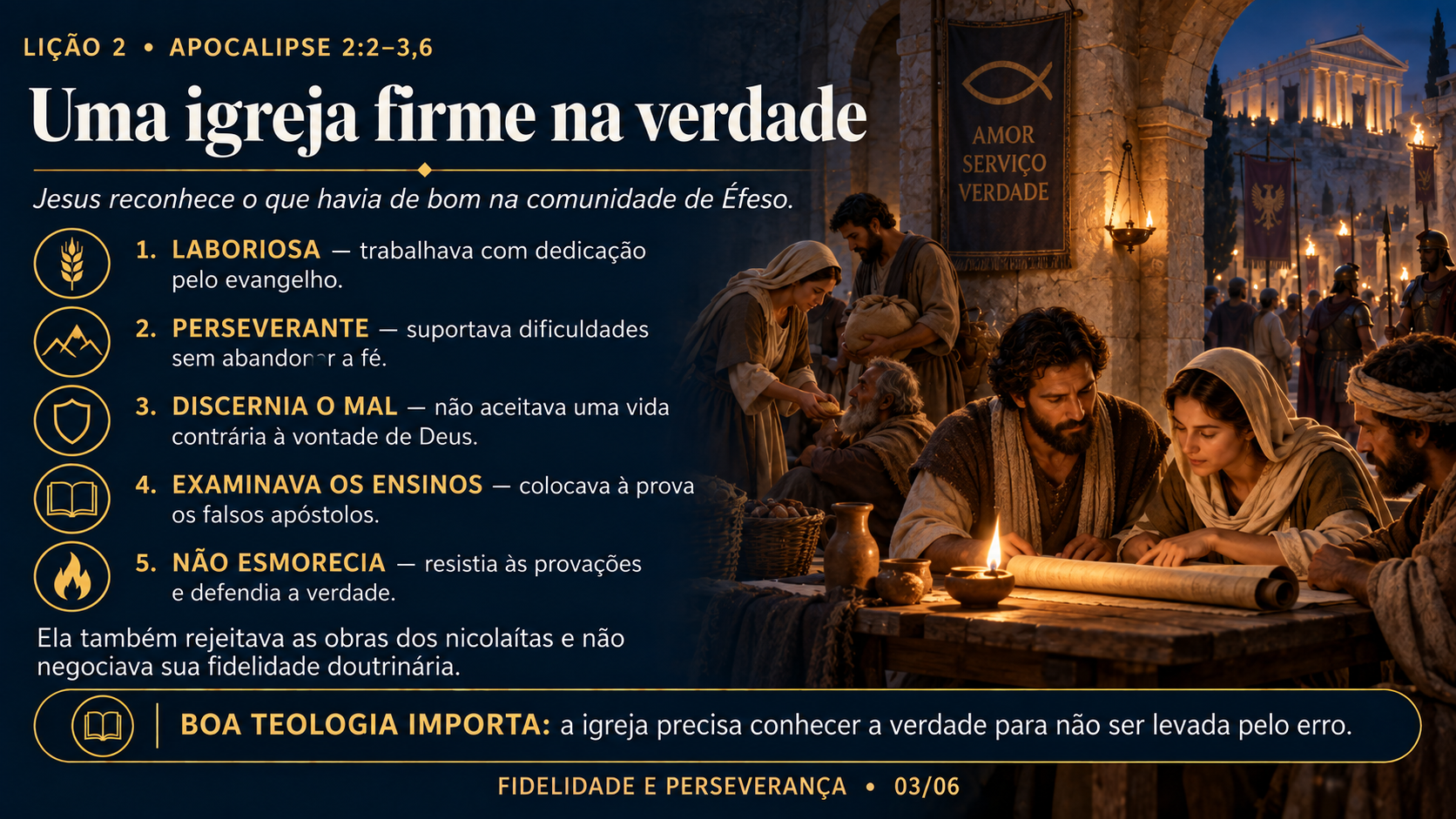 Resumo 3 de 6: Uma igreja firme na verdade — Apocalipse 2.2–3,6